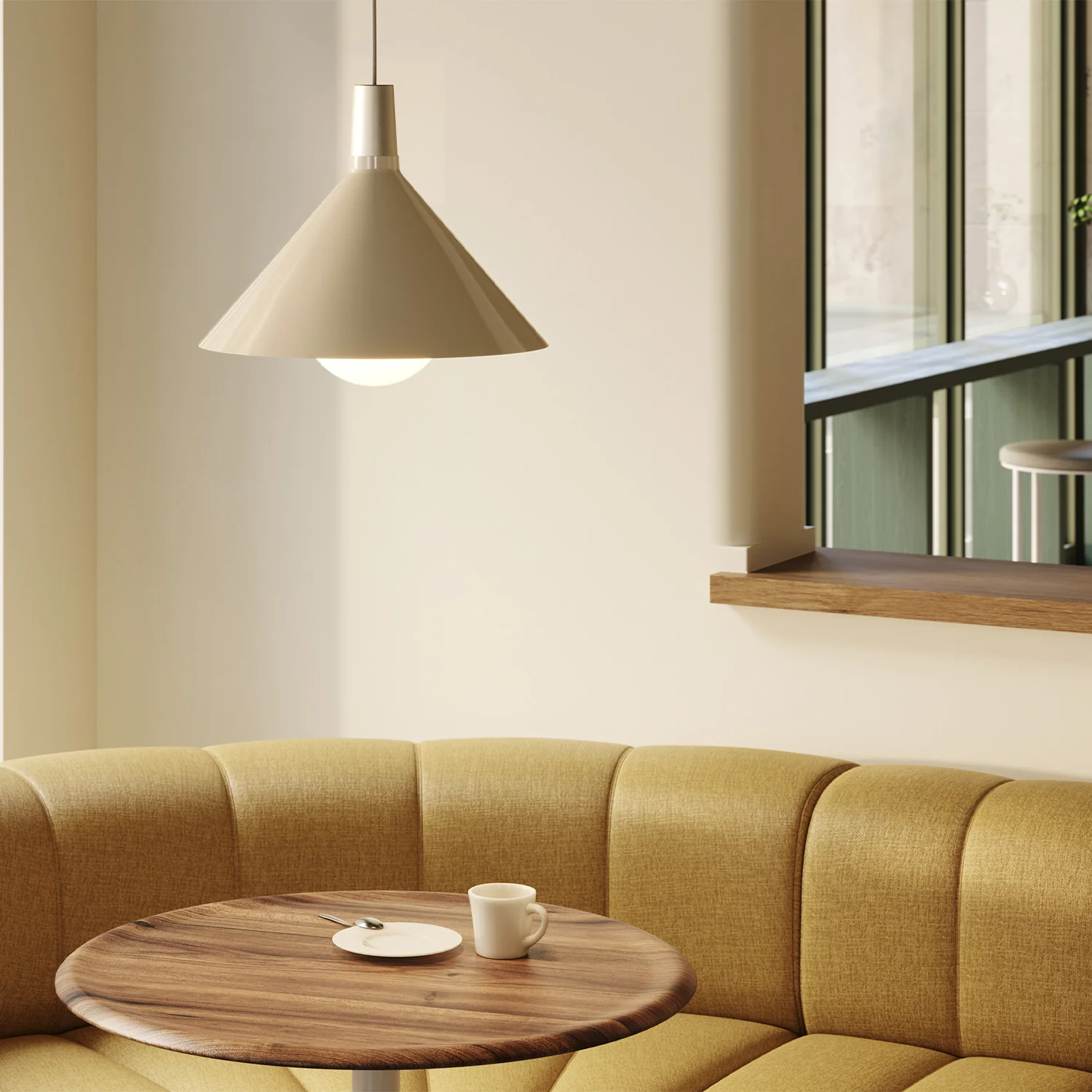 Bower Pendant Light Medium in Oyster White + Sphere IV - Image 2